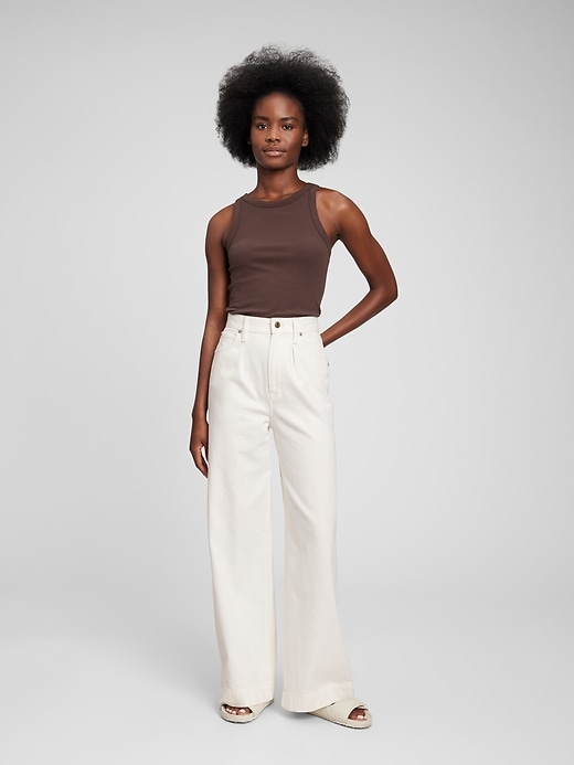 Image number 1 showing, High Rise Pleated Wide-Leg Trouser with Washwell
