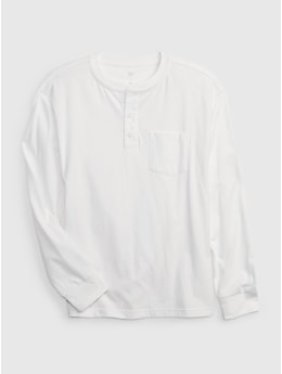 GAP Boys' Long Sleeve Washed Henley Shirt - Bainbridge Blue, Large, Regular Fit - View #3