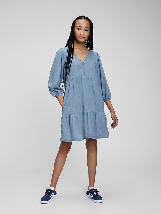 gap tiered denim dress 100% Organic Cotton Denim Tiered Dress with Washwell