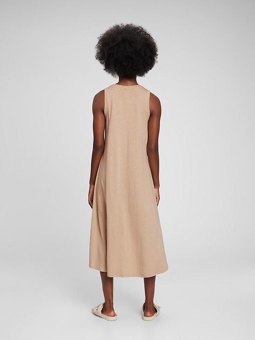2 of 8 showing, with the color Sand khaki of product Linen Cotton Hi-Low Tank Dress