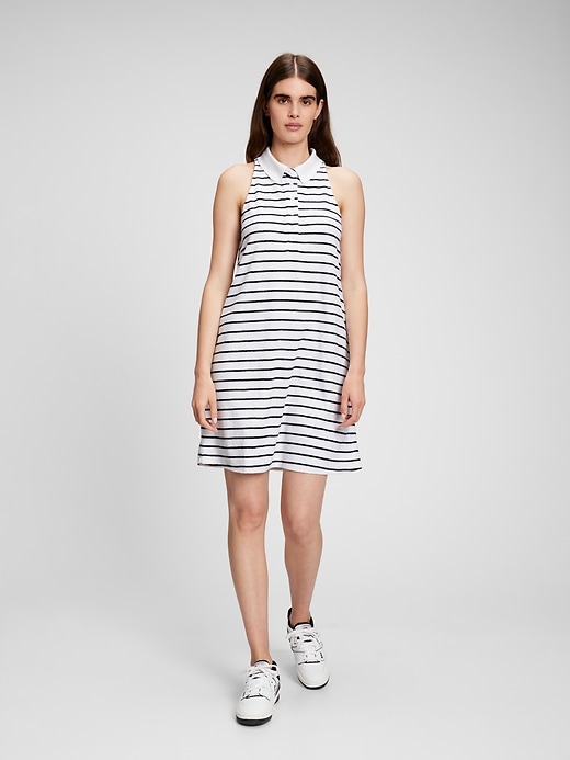 1 of 8 showing, with the color navy blue & white stripe of product Towel Terry Halter Polo Dress