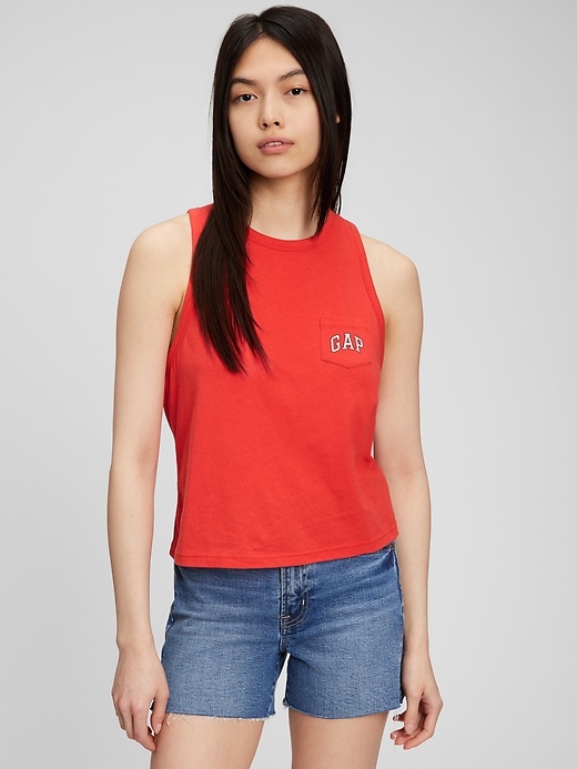 1 of 8 showing, with the color bird of paradise red of product Gap Logo Cropped Muscle Tank Top