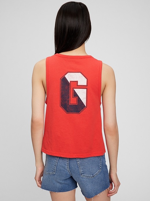 2 of 8 showing, with the color bird of paradise red of product Gap Logo Cropped Muscle Tank Top