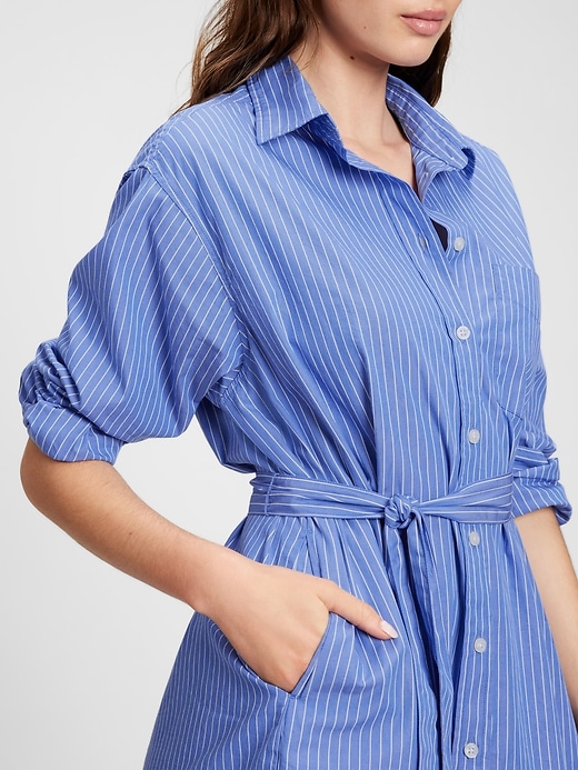 gap blue shirt dress GAP Women's Fit and Flare Mini Shirtdress, Blue Stripe, Large at Amazon Women's Clothing store