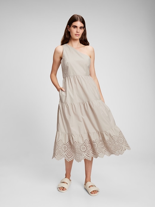 1 of 8 showing, with the color moonstone beige of product One Shoulder Midi Dress