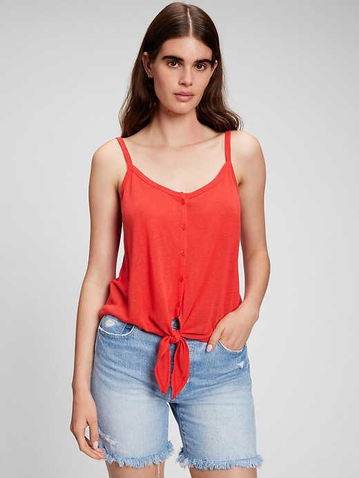 Image number 1 showing, Linen Blend Buttoned Tie-Front Cami