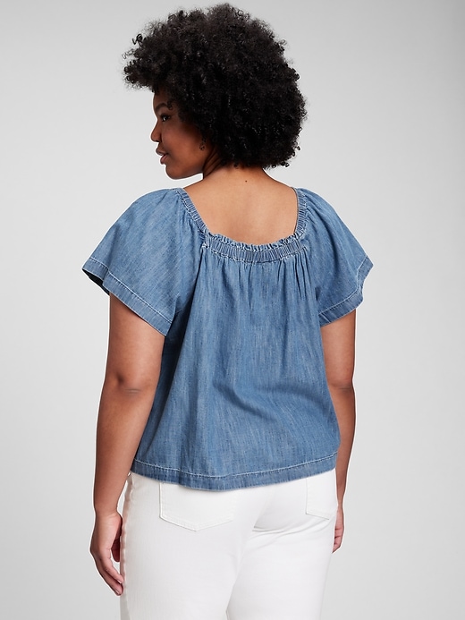 Image number 5 showing, 100% Organic Cotton Denim Flutter Sleeve Top with Washwell