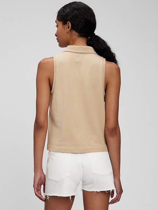 2 of 8 showing, with the color new sand beige of product Sleeveless Cropped Pique Polo