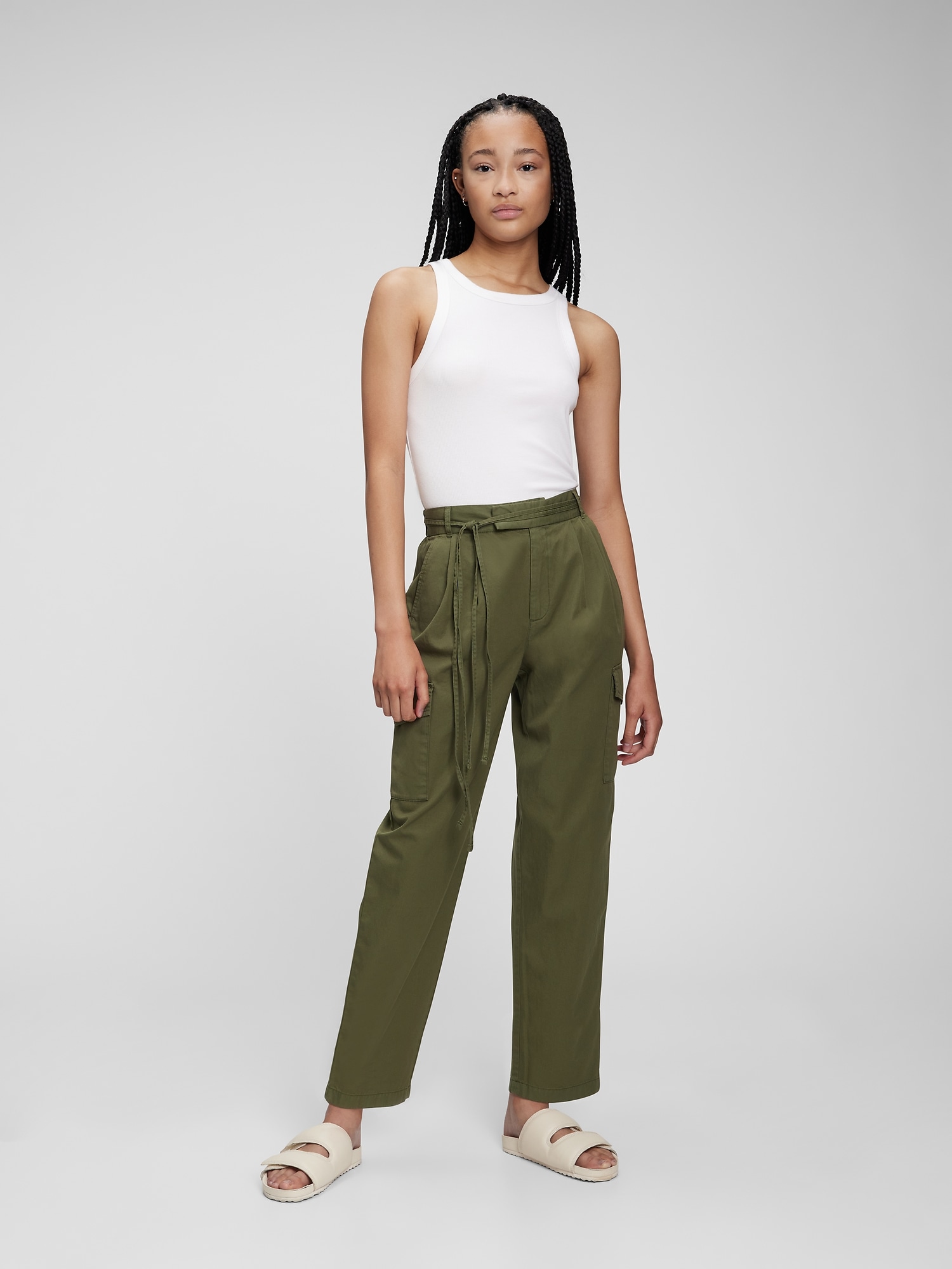 Gap High Rise Pleated Cargo Pants With Washwell In Cypress Green ModeSens