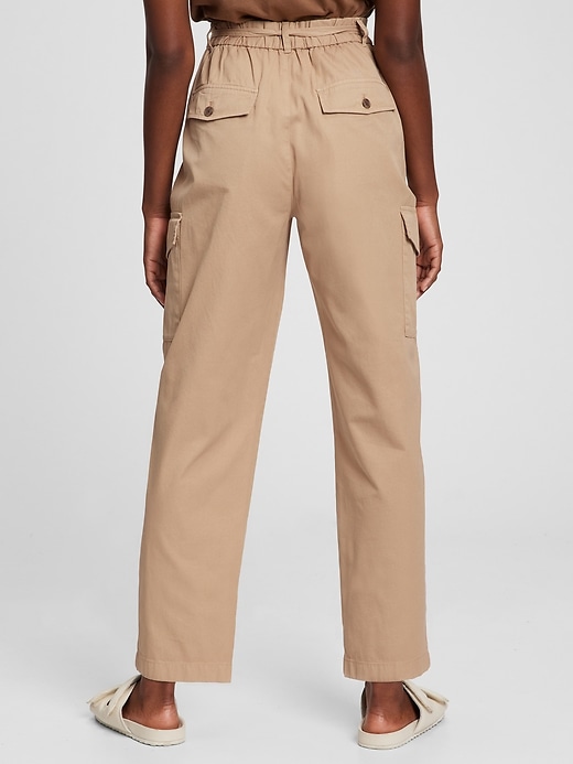 2 of 8 showing, with the color khaki tan of product High Rise Pleated Cargo Pants with Washwell