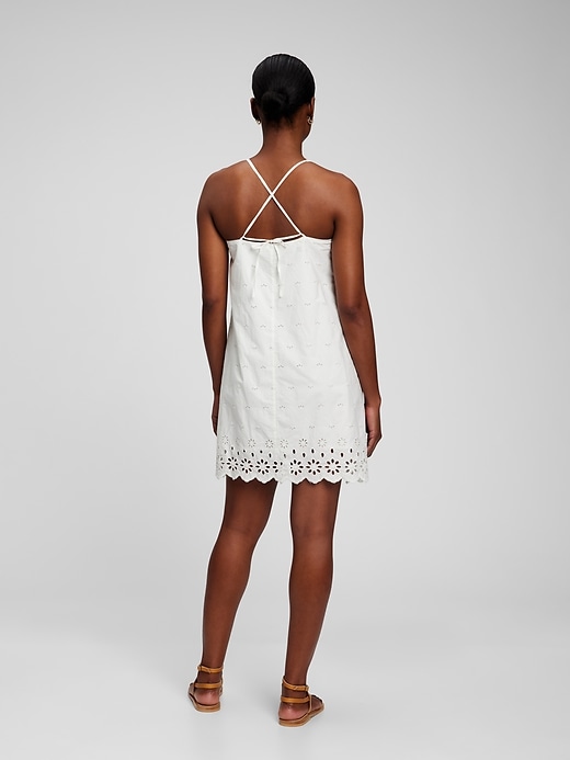 2 of 8 showing, with the color new off white of product Eyelet Scalloped Mini Dress