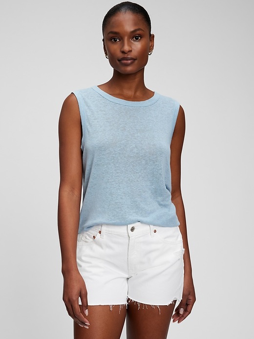 Image number 1 showing, Linen Blend Muscle Sleeveless T-Shirt