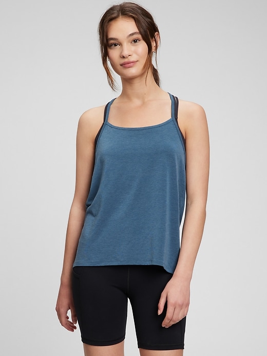 1 of 8 showing, with the color magical blue of product GapFit Breathe Strappy Cami