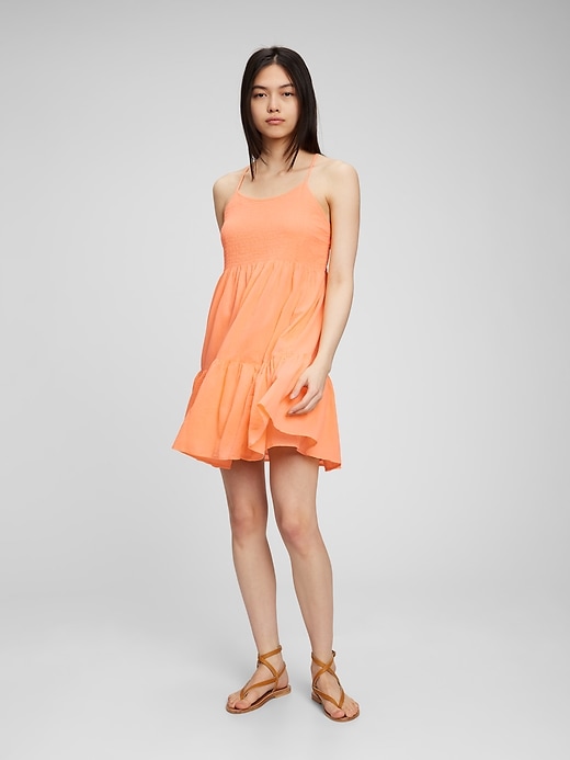 Gap Women's Smocked Tiered Mini Dress (Orange Coral)
