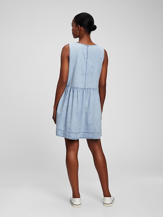 2 of 8 showing, with the color light indigo of product V-Neck Denim Mini Dress with Washwell