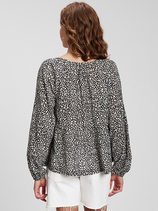 2 of 8 showing, with the color black print of product Printed Tie-Front Peplum Top