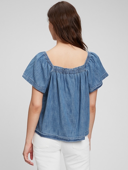 Image number 2 showing, 100% Organic Cotton Denim Flutter Sleeve Top with Washwell