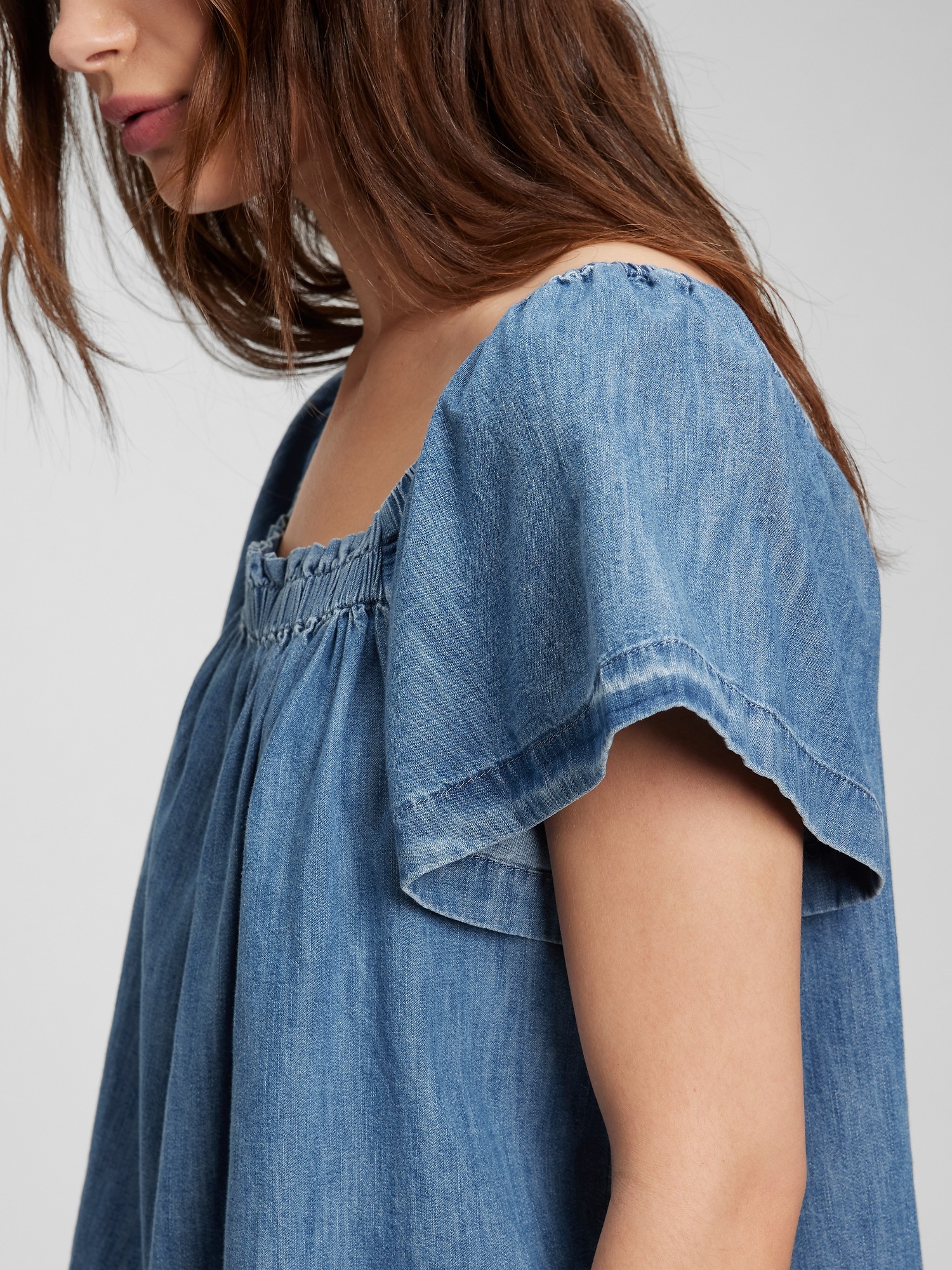 Organic Cotton Denim Flutter Sleeve Top 