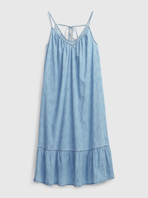 100% Organic Cotton Denim Strappy Ruffle Hem Maxi Dress with Washwell | Gap