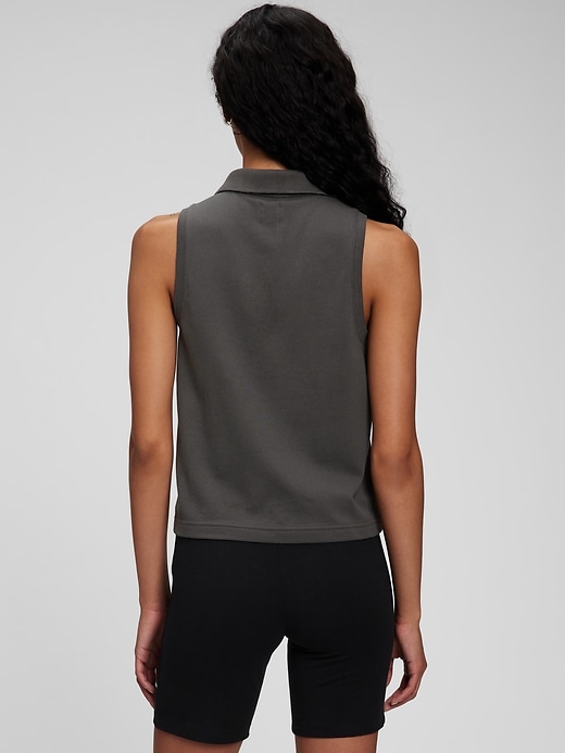 2 of 8 showing, with the color soft black of product Sleeveless Cropped Pique Polo