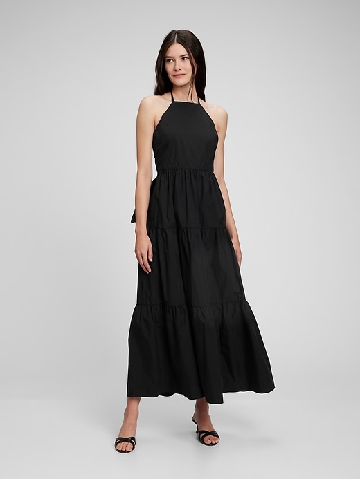 1 of 8 showing, with the color true black of product Tie-Back Halter Maxi Dress