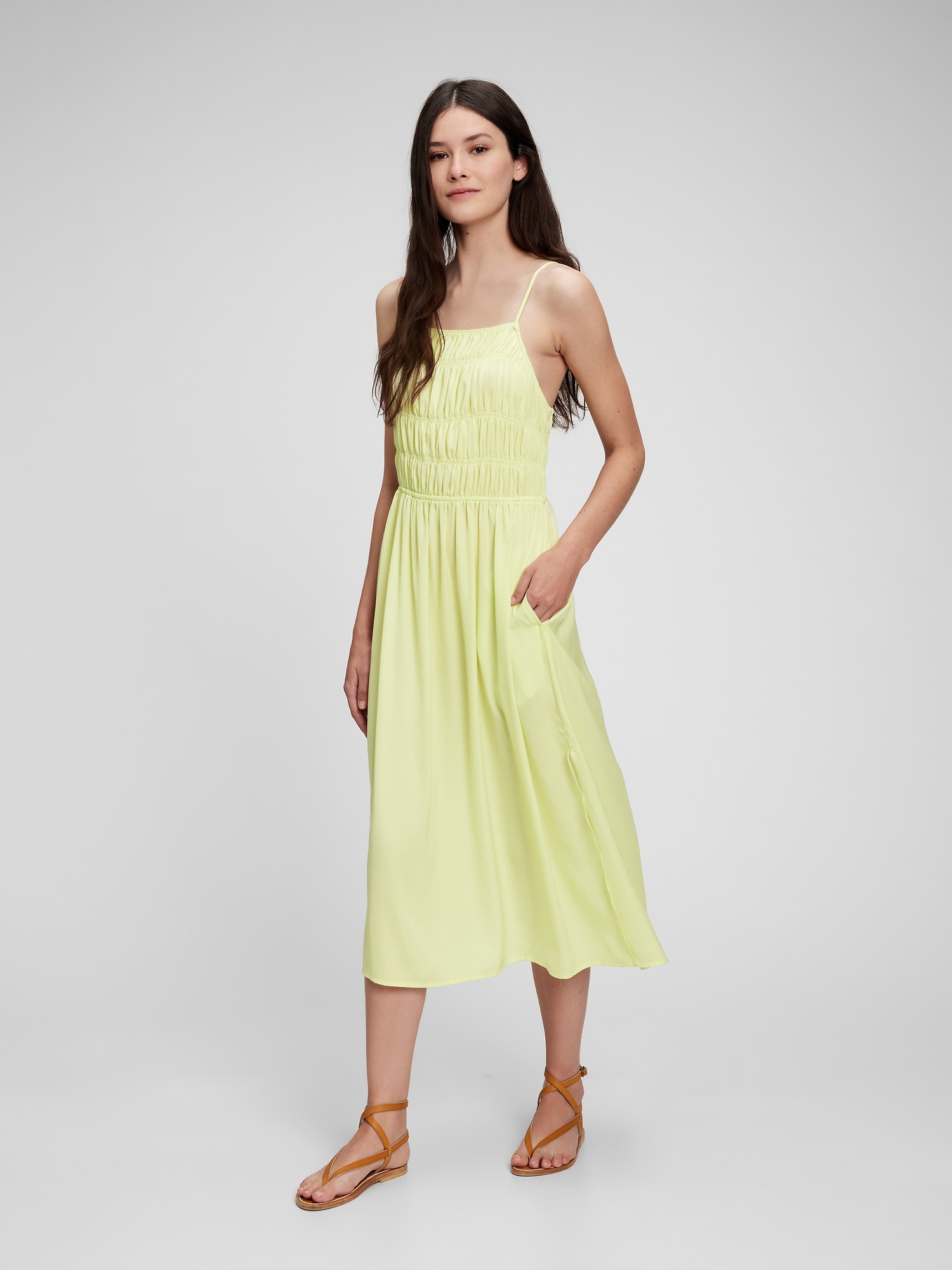 Gap Smocked Halter Midi Dress In Citron Yellow