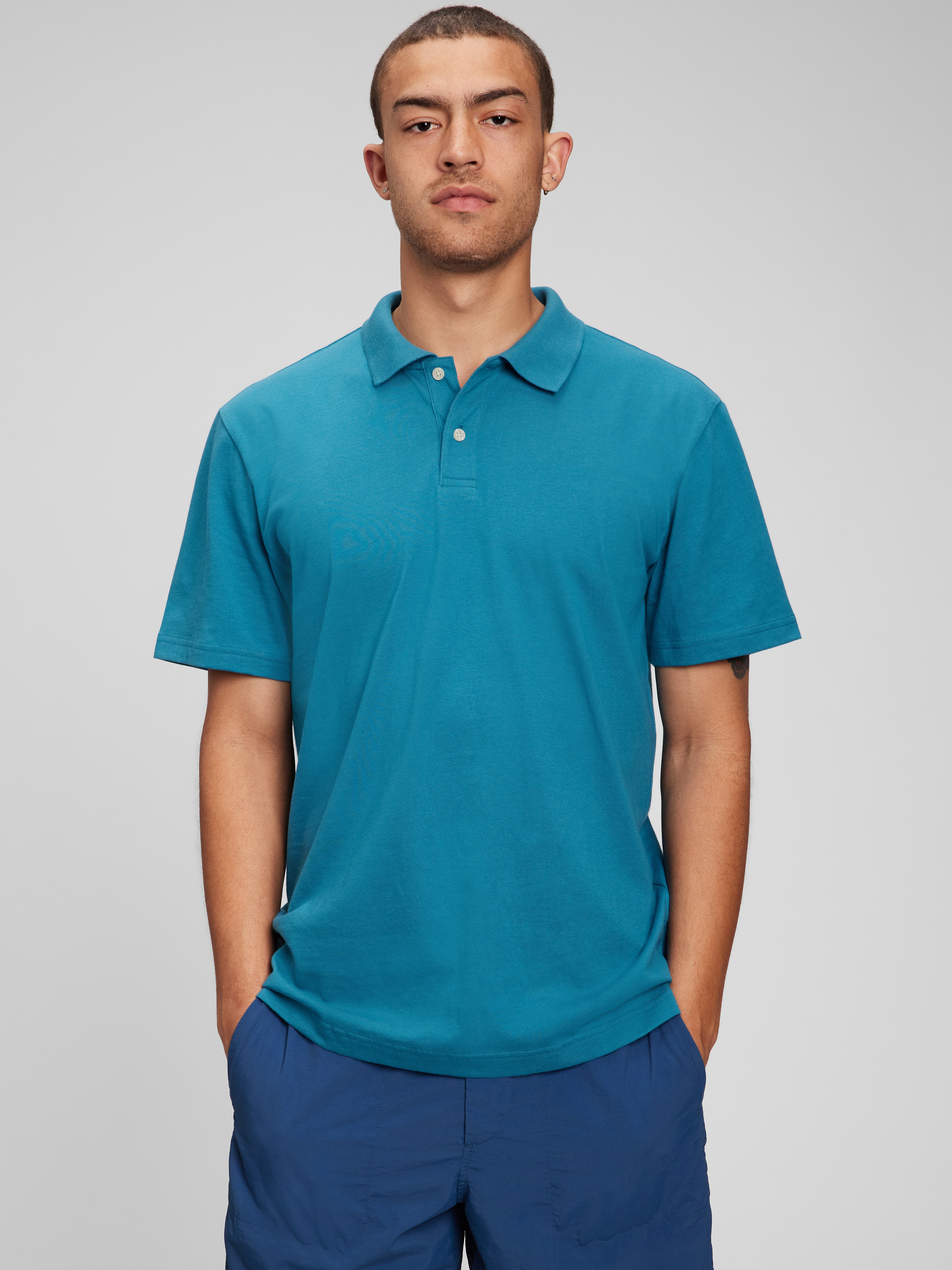 Gap Men's 100% Organic Cotton Polo Shirt Shirt Slate Teal Size S
