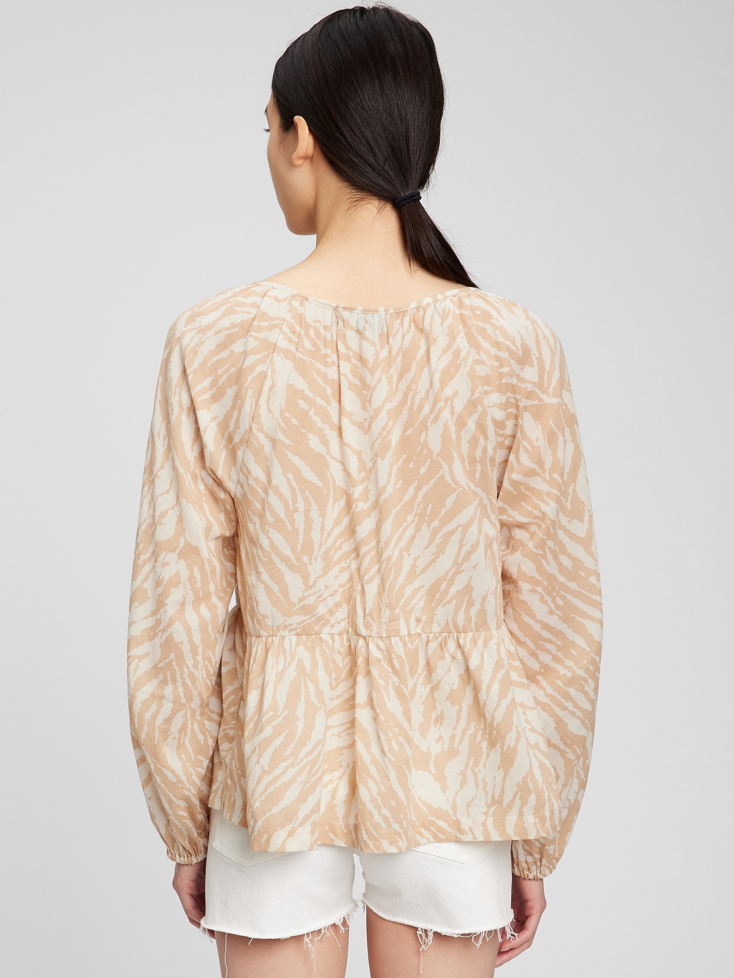 Printed Shoulder Tie-Ups Peplum Top