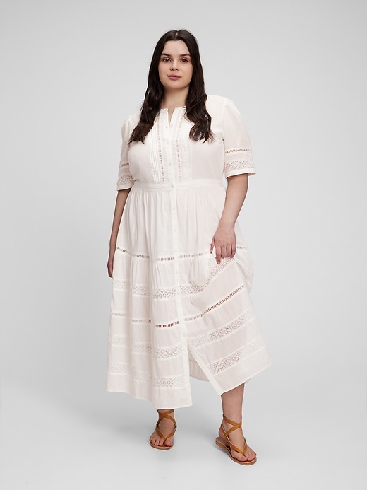 gap lace button front midi dress Lace V-Neck Midi Dress