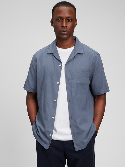 1 of 8 showing, with the color blue pearl of product Vacay Shirt in Linen-Cotton
