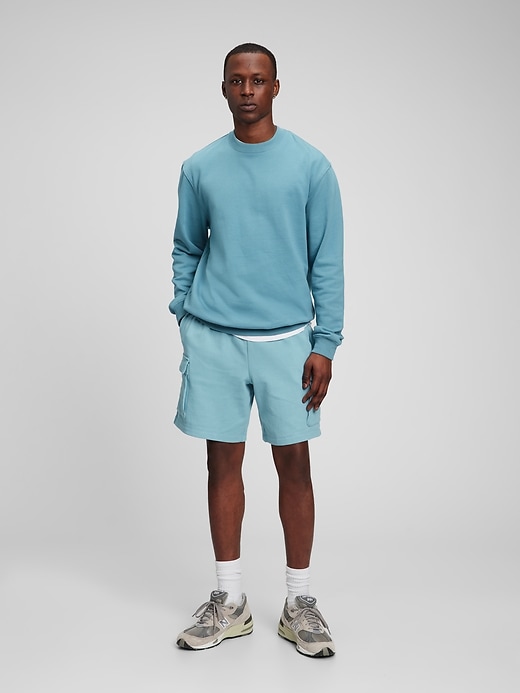 1 of 8 showing, with the color cameo blue of product 7" French Terry Cargo Sweat Shorts with E-Waist