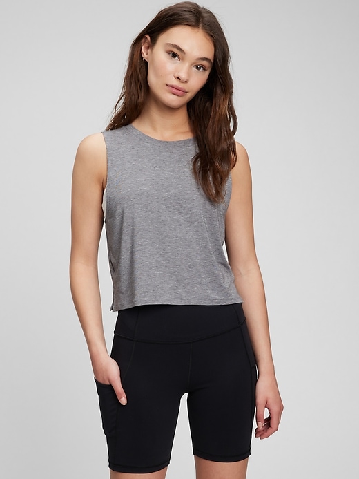 1 of 8 showing, with the color heather grey of product GapFit Breathe Cropped Muscle Tank Top