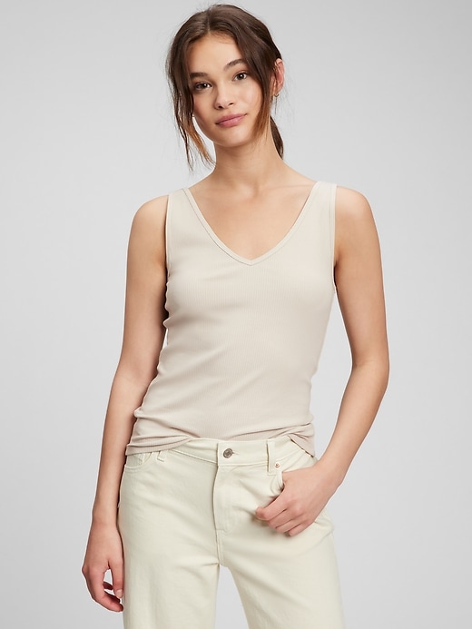 1 of 8 showing, with the color moonstone beige of product V-Neck Rib Tank Top