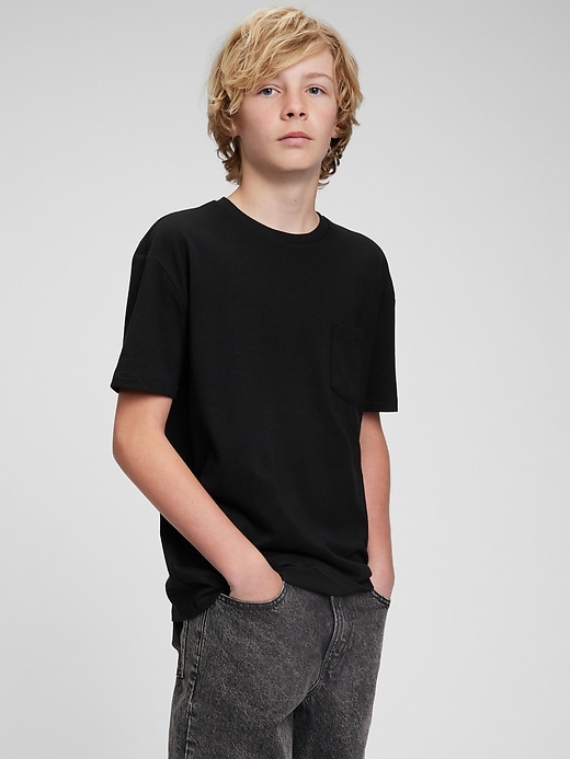 1 of 8 showing, with the color true black of product Teen 100% Organic Cotton Pocket T-Shirt