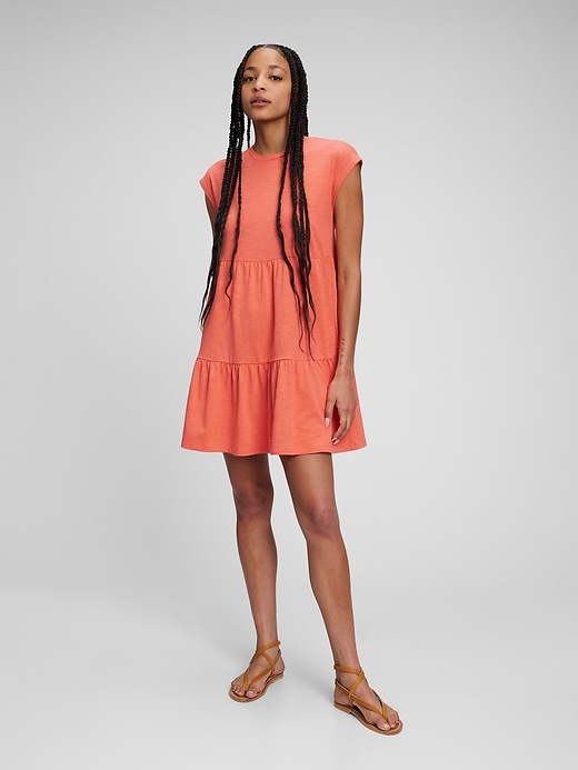1 of 8 showing, with the color papaya orange of product Tiered Mini Dress