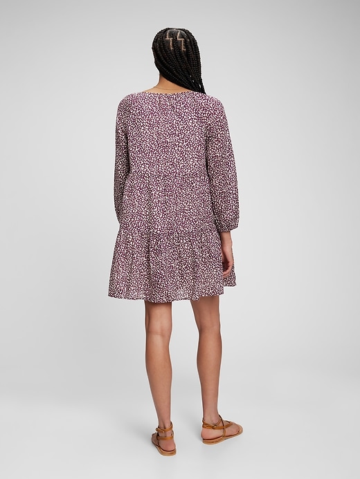 2 of 8 showing, with the color purple print of product Tie-Front Tiered Mini Dress
