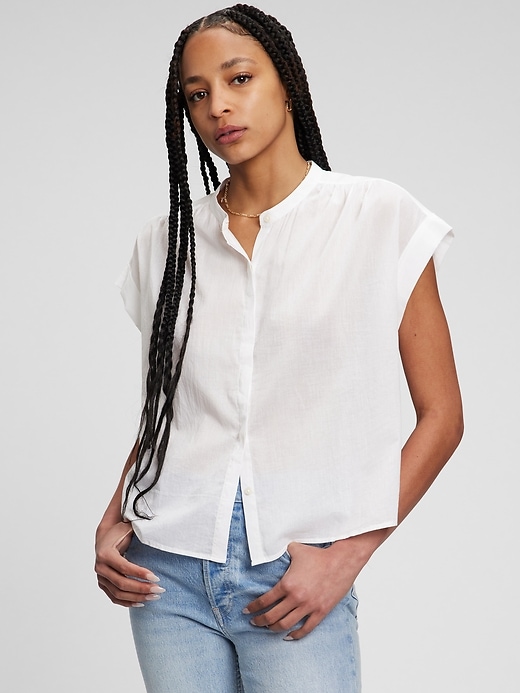 Image number 1 showing, Shirred Button-Front Shirt