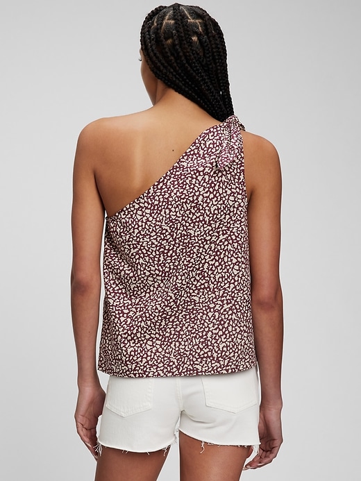 2 of 8 showing, with the color purple burgundy print of product One-Shoulder Tank Top