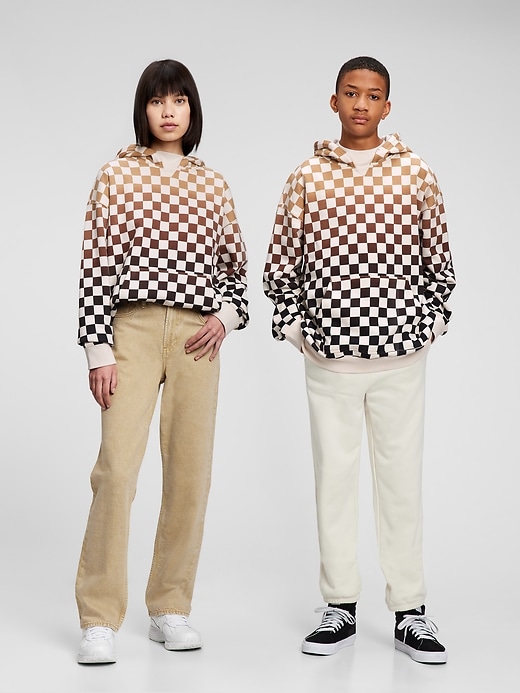 1 of 8 showing, with the color black and white check of product Teen Oversized Hoodie