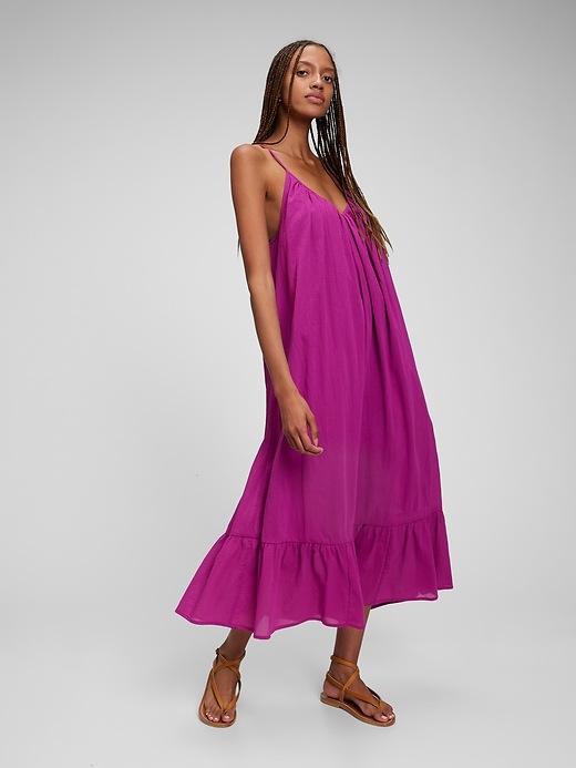 2 of 8 showing, with the color rose pink verbana of product Strappy Ruffle Hem Maxi Dress