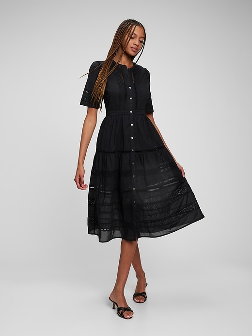 Lace Button Front Midi Dress Gap