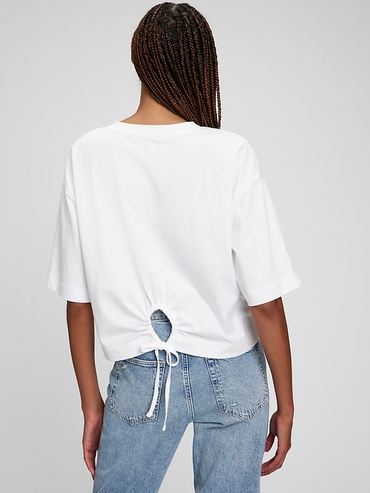 2 of 8 showing, with the color optic white of product Boxy Cropped Tie-Back T-Shirt