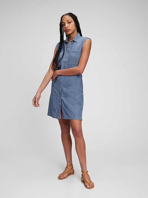 Image number 2 showing, Denim Utility Sleeveless Shirtdress