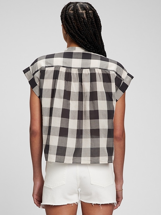2 of 8 showing, with the color BLACK CHECK of product Shirred Button-Front Shirt