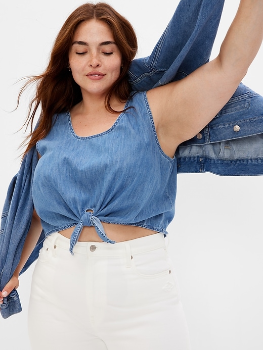 Image number 4 showing, Denim Cropped Knot Tank Top with Washwell