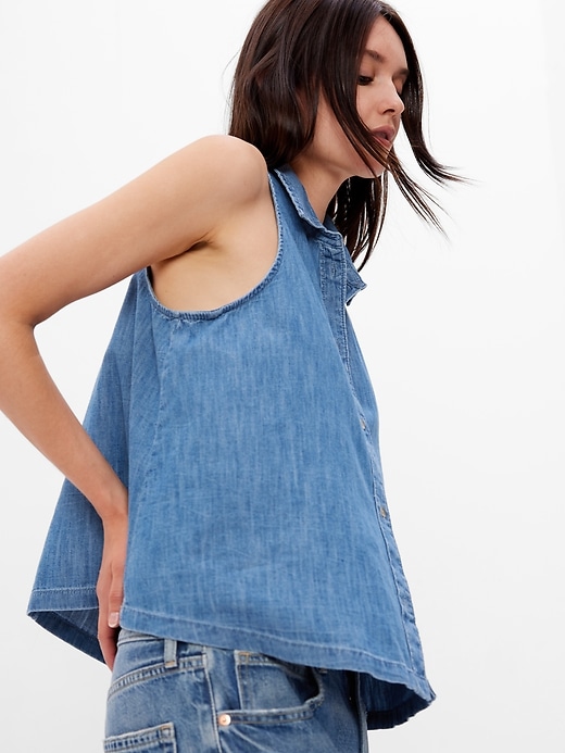 Image number 3 showing, 100% Organic Cotton Denim Halter Shirt with Washwell
