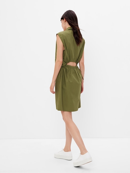 2 of 8 showing, with the color cypress green of product Utility Sleeveless Shirtdress