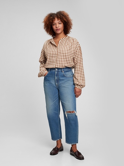 1 of 8 showing, with the color brown check of product Flannel Double-Button Top