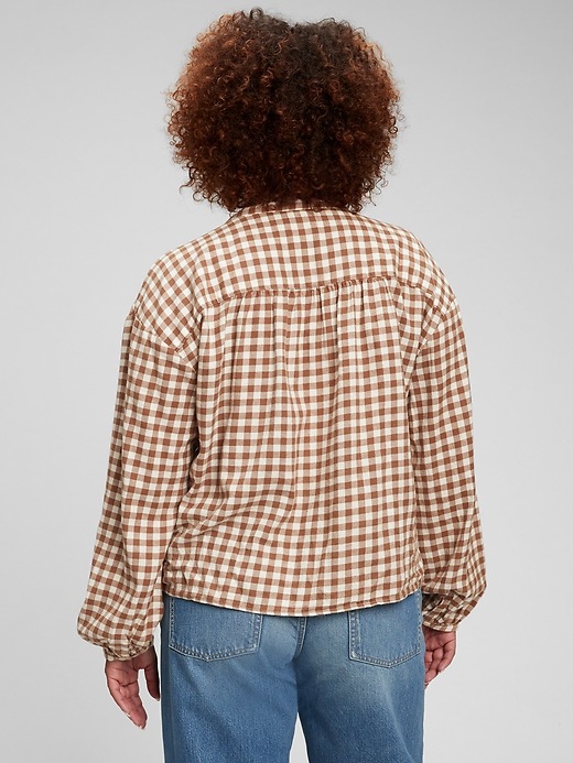 2 of 8 showing, with the color brown check of product Flannel Double-Button Top