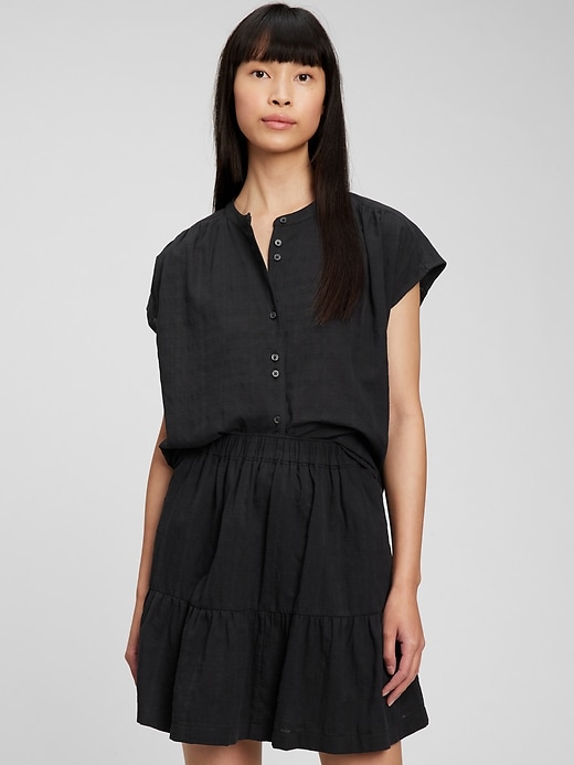 1 of 8 showing, with the color black of product Double-Button Top